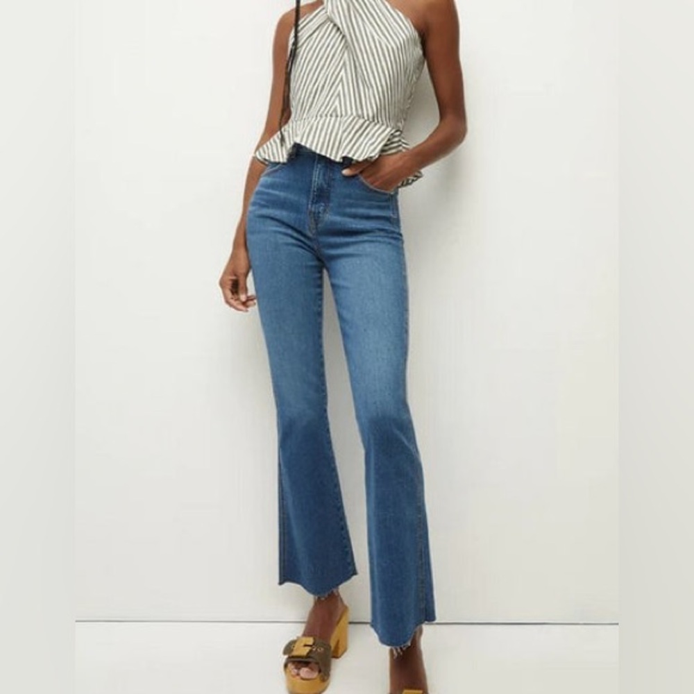 Veronica Beard Carson Kick Flare Ankle Jeans - Raw Hem - Serendipity